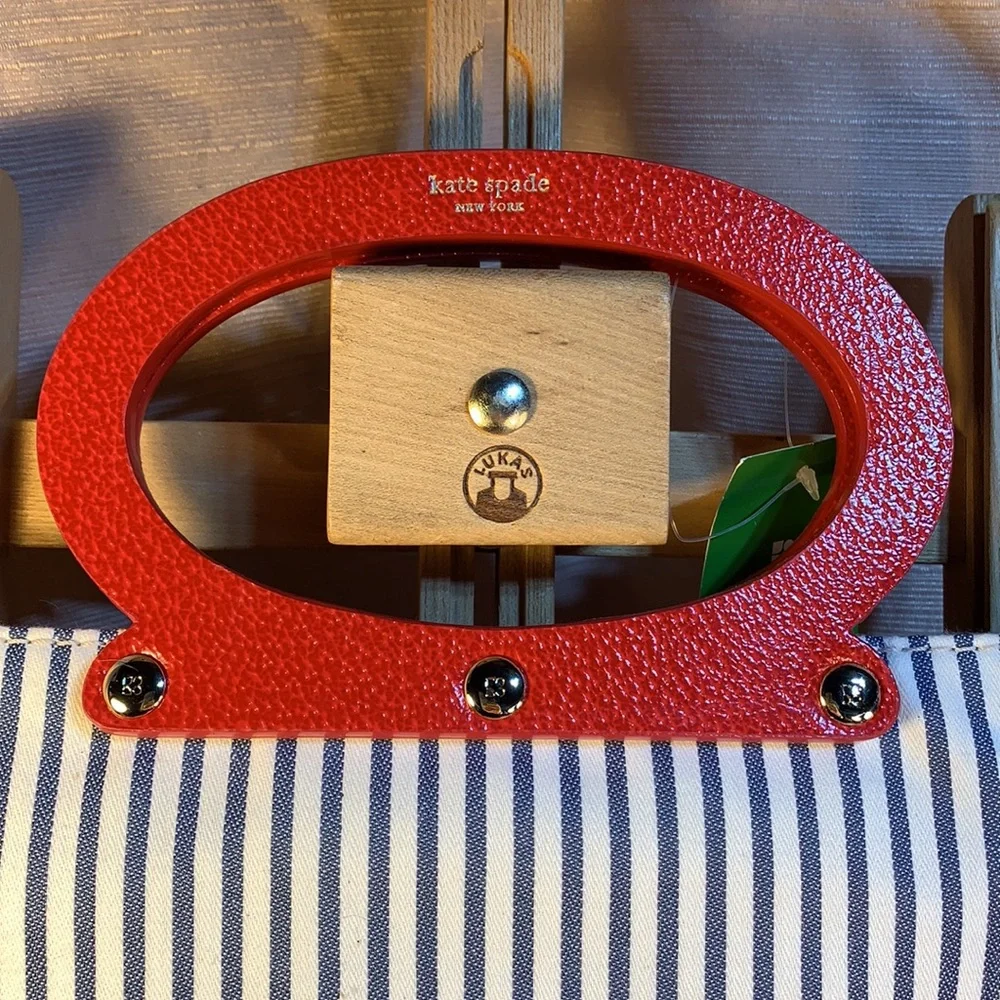NWT Kate Spade canvas navy stripe tote foldable